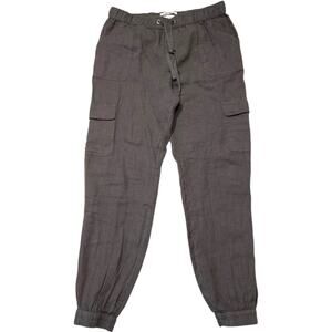 Nicole Miller Jogger Pant Womens Medium Gray European Flax Linen Cargo Utility